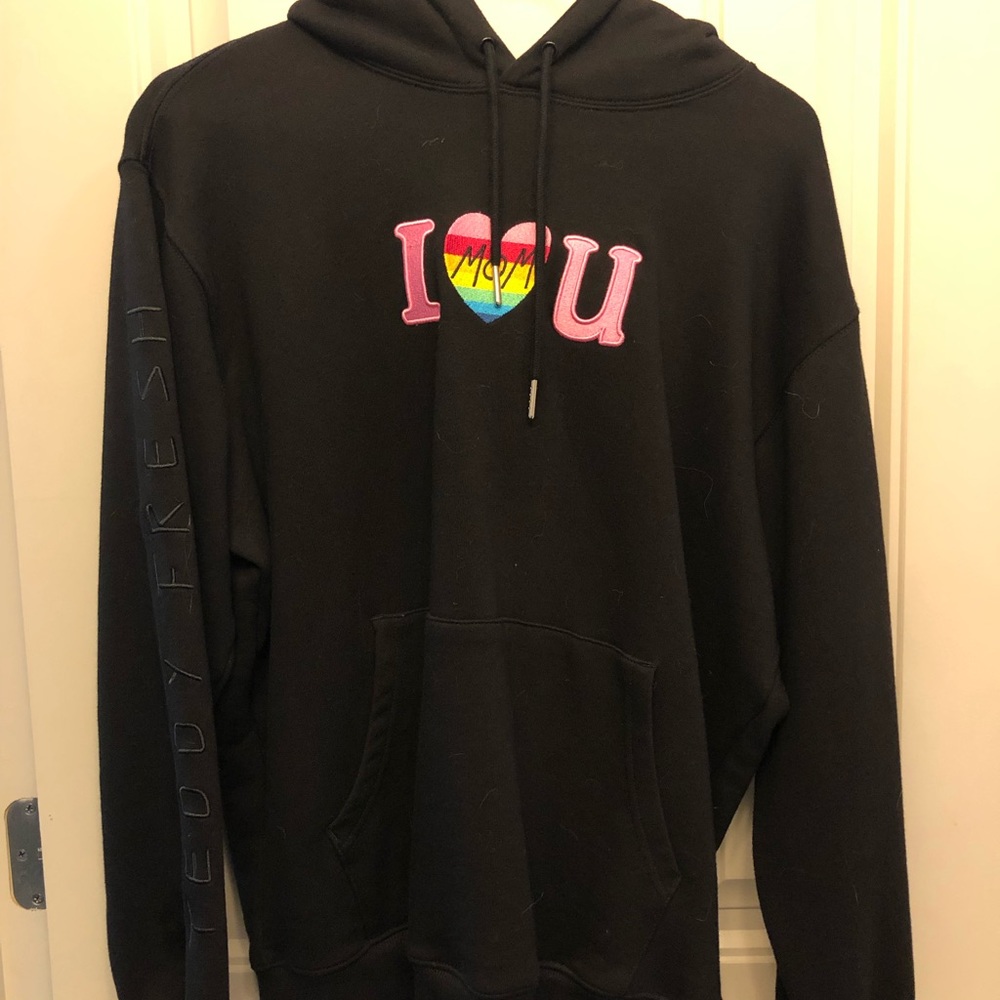 Teddy Fresh I Heart U Mom Black Sweatshirt Hoodie Medium